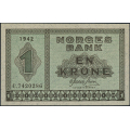 -12- 1 krone 1942 C, kv. 0 - Eks. Numisma Mynthandel. Nr. C7420286. Sign. Gerhard Meldahl Nielsen. / Numisma Mynthandel A/S: kr.  257,-