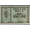 -13- 1 krone 1942 D, kv. 01+ - Eks. Numisma Mynthandel. Nr. D1567905. Sign. Gerhard Meldahl Nielsen. Midtbrett / Numisma Mynthandel A/S: kr.  59,-