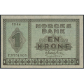 -17- 1 krone 1944 F, kv. 0- - Eks. Riibe Mynthandel. Nr. F9751865. Sign. Gerhard Meldahl Nielsen. / Numisma Mynthandel A/S: kr.  107,-