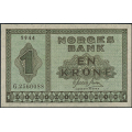 -18- 1 krone 1944 G, kv. 0 - Eks. Riibe Mynthandel. Nr. G2560088. Sign. Gerhard Meldahl Nielsen. / Numisma Mynthandel A/S: kr.  92,-