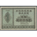 -19- 1 krone 1944 H, kv. 0 - Nr. H3605407. Sign. Gerhard Meldahl Nielsen. / Numisma Mynthandel A/S: kr.  2,-