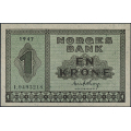 -22- 1 krone 1947 I, kv. 0 - Eks. Riibe Mynthandel. Nr. I9493218. Sign. Erik Thorp. / Numisma Mynthandel A/S: kr.  264,-