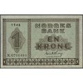 -25- 1 krone 1948 K, kv. 0 - Eks. Bergen Mynt & Seddel. Nr. K6716401. Sign. Erik Thorp. / Numisma Mynthandel A/S: kr.  107,-