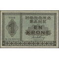 -27- 1 krone 1948 M, kv. 0 - Nr. M2139892. Sign. Erik Thorp. / Numisma Mynthandel A/S: kr.  107,-