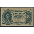 -5- 5 kroner 1919 F, kv. 1+/01 - Eks. Oslo Mynthandel. Nr. F9768039. Sign. Sven Michael Cederholm. SSS / Numisma Mynthandel A/S: kr.  2205,-