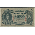 -16- 5 kroner 1927 K, kv. 0 - Eks. Skanfil. Nr. K5842087. Sign. Sven Michael Cederholm. / Numisma Mynthandel A/S: kr.  552,-