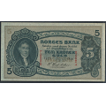 -19- 5 kroner 1930 L, kv. 0- - Eks. Bergen Mynt & Seddel. Nr. L7992949. Sign. Sven Michael Cederholm. / Numisma Mynthandel A/S: kr.  464,-