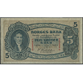 -24- 5 kroner 1934 N, kv. 0/01 - Eks. Skanfil. Nr. N6245272. Sign. Sven Michael Cederholm. / Numisma Mynthandel A/S: kr.  1050,-