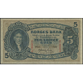 -26- 5 kroner 1935 O, kv. 1+/01 - Nr. O0448170. Sign. Gerhard Meldahl Nielsen. SS / Numisma Mynthandel A/S: kr.  856,-