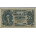 -31- 5 kroner 1938 R, kv. 0- - Eks. Bergen Mynt & Seddel. Nr. R0386414. Sign. Gerhard Meldahl Nielsen. / Numisma Mynthandel A/S: kr.  536,-