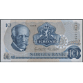 -69- 10 kroner 1979 H, erstatning,  kv. 0 - Eks. Bergen Mynt & Seddel. Sign. Knut Getz Wold/Kre Sagrd. / Numisma Mynthandel A/S: kr.  107,-