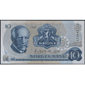 -74- 10 kroner 1982 CC,  kv. 01+ - Midtbrett.  Eks. Riibe Mynthandel. Sign. Knut Getz Wold/Kre Sagrd. / Numisma Mynthandel A/S: kr.  23,-