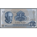 -77- 10 kroner 1984 C,  kv. 0 - Eks. Riibe Mynthandel. Nr. CH5934381-2. Sign. Knut Getz Wold/Kre Sagrd. / Numisma Mynthandel A/S: kr.  13,-