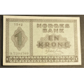 1 kr. 1942 D * Kv. 01 * Katv. kr. 585 ** - Bilder er sedellen du fr. Midtbrett - God stivhet. Vurder ogs fra bilder. / Tore Rimstad: kr.  120,-