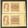 100 kr. 1979 Litra AN *Kv. 01*Nr. rekkef. Katv. kr.320 ** - Bilder er sedlene. Usirkulert. Svak midtbrett. Pris KJP N er en (1) sedell. Du velger antall. IKKE SALR. / Tore Rimstad: kr.  140,-