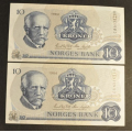 10 kr. 1984 CU og C * Kv. 01 * Katv. kr. 110 ** - Bilder er sedlene du fr. Vurder ogs fra bilder. / Tore Rimstad: kr.  40,-