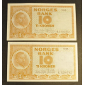 10 kr. 1965 E og 1968 R*Kv.0/01 og 01.Katv. kr.350* - Bilder er sedlene du fr. Pene usirkulert. Vurder ogs fra bilder. / Tore Rimstad: kr.  80,-