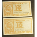 10 kr. 1973 Litra M og N * Kv. 01/1+ * Katv. kr.150 * - Bilder er sedlene du fr. Vurder ogs fra bilder. / Tore Rimstad: kr.  30,-