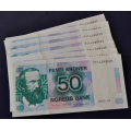 50 kr. 1995  * Kv. 0  * Nr. rekkeflge *Katv. kt. 210* - Bilder er sedlene. Pris Kjp N er en(1) seddel. Ved kjp av flere er de i nr. rekkeflge. IKKE SALR. Kun 1 igjen. De andre er solgt. / Tore Rimstad: kr.  110,-