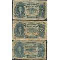 -2- Lott 3 stk. 5 kroner 1940-42, VK - 1940S, -41T & -42V, kv. 1- til 1-/2. By etter bilder. / Numisma Mynthandel A/S: kr.  35,-