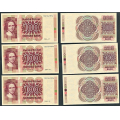 -12- Lott 100 kroner 1994-VI, num.rekkf, kv. 0/01 - #1321241974-76 & 1321241978-80 / Numisma Mynthandel A/S: kr.  527,-