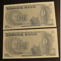 10 kr. 1981 BR  Kv. 0 ** Nr. rekkeflge*Katv. kr. 90* - Bilder er sedlene. Pris KJP N er en 1 sedel. Ved kjp av flere er de i nr. rekkeflge. IKKE SALR. / Tore Rimstad: kr.  40,-