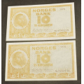 10 kr. 1972 K og 1973 M * kv. 0/01 * Katv. kr. 210 - Bilder er sedlene  du fr. Vurder fra bilder. IKKE SALR / Tore Rimstad: kr.  80,-