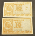 10 kr. 1960 S og 1963  * Kv 1/1- * Katv. kr. 120 - Bilder er sedlene du fr. Flekk. Vurder ogs fra bilder. / Tore Rimstad: kr.  30,-