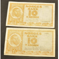 10 kr. 1962  og 1963  * Kv. 1 * Katv. kr. 140 ** - Bilder er sedlene du fr. Vurder ogs fra bilder. / Tore Rimstad: kr.  30,-