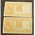 10 kr. 1964 Litra A og B * Kv. 1 * Katv. kr. 140 * - Bilder er sedlene du fr. Vurder ogs fra bilder. / Tore Rimstad: kr.  30,-