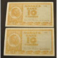 10 kr. 1968 Litra M og N * Kv 1+ * Katv. kr. 170 ** - Bilder er sedlene du fr. Vurder ogs fra bilder. / Tore Rimstad: kr.  40,-