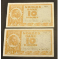 10 kr. 1969 Litra U og V * Kv.1+ * Katv. kr. 170 ** - Bilder er sedlene du fr. Vurder ogs fra bilder. / Tore Rimstad: kr.  50,-