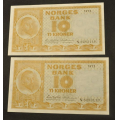 10 kr. 1973 N * Kv. 0. Katv. kr. 140 * Nr. rekkeflge. - Bilder er sedlene. Kv.0. Pris KJP N er en (1) sedell. Du velger antall.IKKE SALR. / Tore Rimstad: kr.  80,-