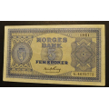 5 KR. 1951 G  * Kv. 1+/01 * Katv. kr. 1100 ** - Bilder er sedellen du fr. Pen sedell. Midtbrett. Vurder ogs fra bilder. / Tore Rimstad: kr.  300,-