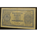 5 kr. 1949 D  * Kv. 1/1-  * Katv. kr. 850 ** Sjelden - Bilder er sedellen du fr. Meget lavt opplag og er sjelden denne.Vurder ogs fra bilder. / Tore Rimstad: kr.  250,-