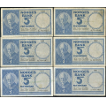 -6- Lott 6 stk. 5 kr. 1955A-1962J, VK - 1955A, 1957E, 1960G, 1960H, 1961I & 1962J.

Kv. 1/1- til 1/1+ / Numisma Mynthandel A/S: kr.  4,-