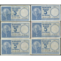 -12- Lott 6 stk. 5 kr. 1962J-1963K, VK - 2x 1962J, 2x 1962K & 2x 1963K.

Kv. 1/1- til 1+ / Numisma Mynthandel A/S: kr.  1,-