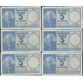 -13- Lott 6 stk. 5 kr. 1962J-1962K, VK - 2x 1962J & 4x 1962K.

Kv. 1 til 1/1+ / Numisma Mynthandel A/S: kr.  25,-