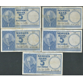 -14- Lott 5 stk. 5 kr. 1962J-1962K, VK - 2x 1962J & 3x 1962K.

Kv. 1- til 1. / Numisma Mynthandel A/S: kr.  21,-