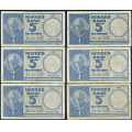 -22- Lott 6 stk. 5 kr. 1961I-1963K, VK - 2x 1961I, 2x 1962J, 1962K & 1963K

Kv. 1/1- / Numisma Mynthandel A/S: kr.  1,-