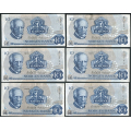 -42- Lott 6 stk. 10 kr. 1973A, VK - AX, AY, AZ, A, A, A

Kv. 1+ til 01 / Numisma Mynthandel A/S: kr.  42,-