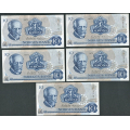 -43- Lott 5 stk. 10 kr. 1973A, VK - AX, AZ, A, A, A

Kv. 1+ til 01 / Numisma Mynthandel A/S: kr.  2,-