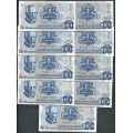 -46- Lott 9 stk. 10 kr. 1974A, VK - AA, AR, 2x AV, AW, AX, AY, AZ, A

Kv. 1+/01 og 01 / Numisma Mynthandel A/S: kr.  11,-