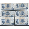 -3- Lott 12 stk. 10 kroner 1978B, VK - 2x BA, BD, 2x BF, BG, 5x BH, BX

Kv. 1/1+ til 1+/01, stor flekk p en seddel. / Numisma Mynthandel A/S: kr.  1,-