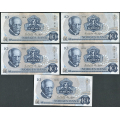 -4- Lott 10 stk. 10 kroner 1978B, VK - 6x BI, 3x BN, BY

Kv. 1/1+ til 1+ / Numisma Mynthandel A/S: kr.  58,-