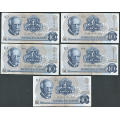 -5- Lott 10 stk. 10 kroner 1978B, VK - 4x BC (1 stk. lavt nummer 0087797), 6x BL

Kv. 1/1+ til 1+/01 / Numisma Mynthandel A/S: kr.  58,-