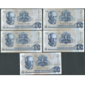 -7- Lott 10 stk. 10 kroner 1978B, VK - 2x BB, BD, BR, 6x BS

Kv. 1+ til 1+/01 / Numisma Mynthandel A/S: kr.  3,-