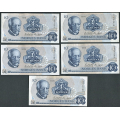 -10- Lott 10 stk. 10 kroner 1978B, VK - 2x BV, 3x BW, 4x BX, B

Kv. 1+ til 1+/01 / Numisma Mynthandel A/S: kr.  11,-