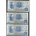 -50- Lott 3 stk. 10 kroner 1973Q, erst, VK - Erstatningssedler. QH, QJ, QO

Kv. 1/1-, fl. til 1. / Numisma Mynthandel A/S: kr.  9,-