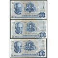 -65- Lott 3 stk. 10 kroner 1976Q, erst, VK - Erstatningssedler. QW, QX, Q

Kv. 1/1- til 1- / Numisma Mynthandel A/S: kr.  3,-